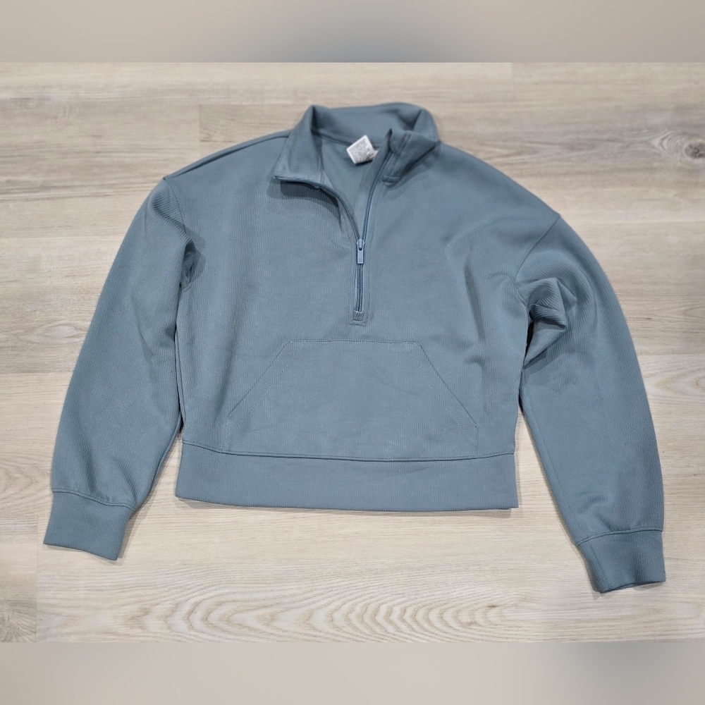 All in Motion Womens Ribbed Gray 1/2 Zip-Up Pullover Sweater Size XS